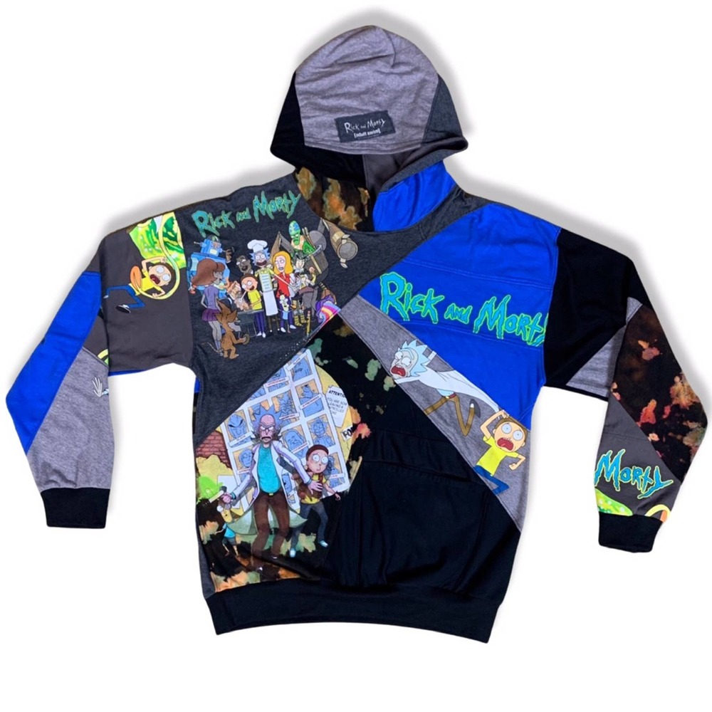 1/1 Black Grey Blue Rick and Morty inspired Hoodie. Handmade, custom hoody, art